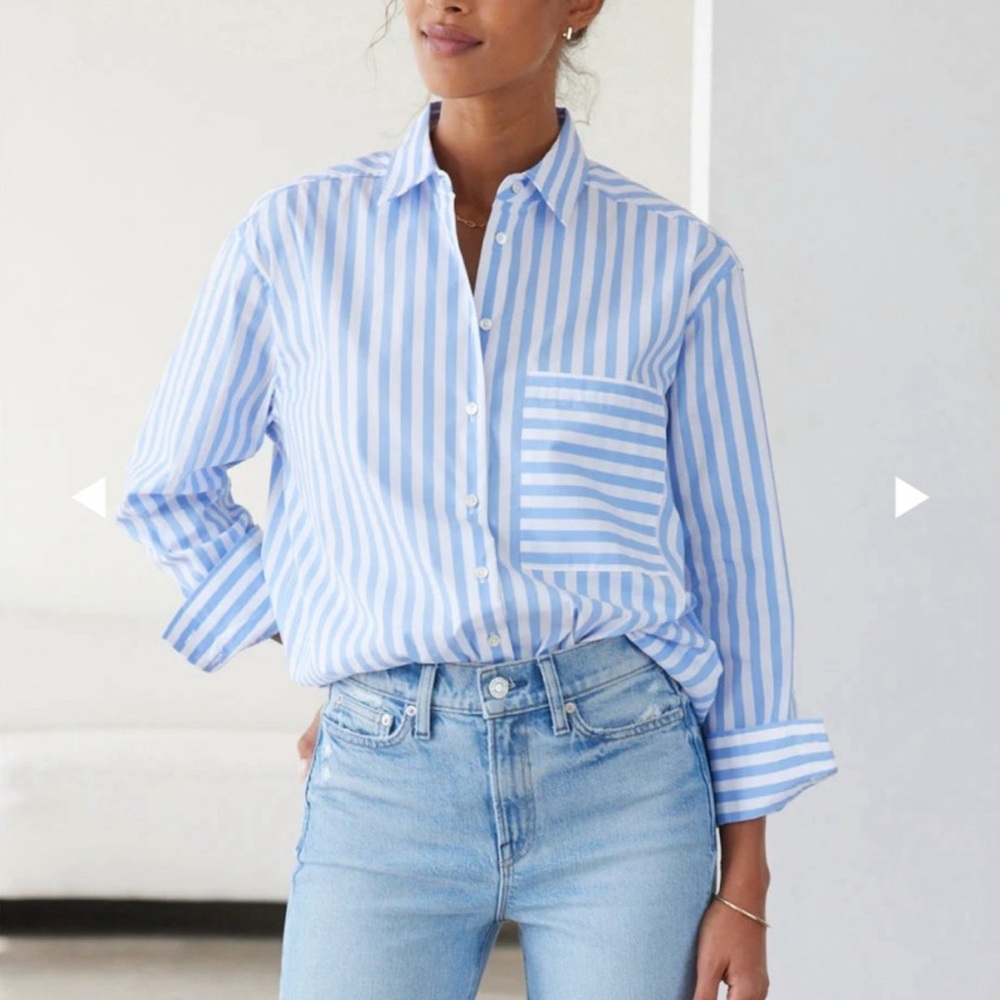 NEW AYR The Deep End Button Down Shirt Blue Stripe